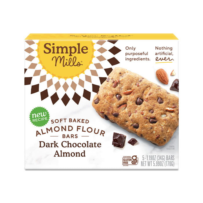 SIMPLE MILLS: Dark Chocolate Almond Soft Baked Bars, 5.99 oz