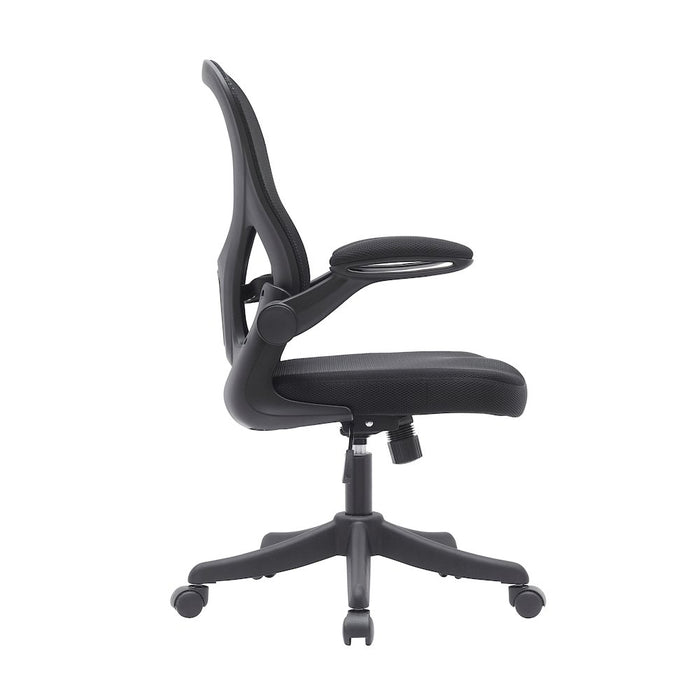 Techni Mobili Black Mesh Office Chair with Lumbar Support and Flip-Up Arms