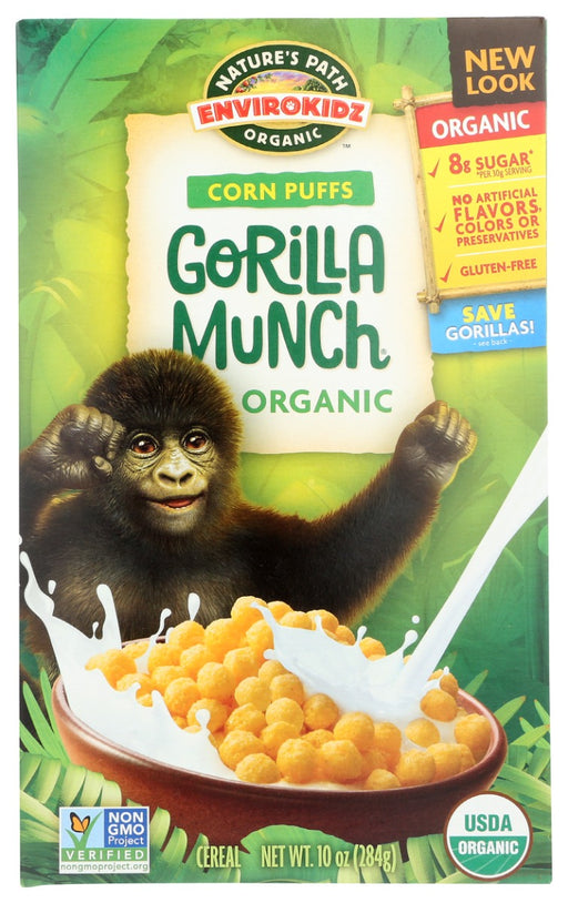 Our deliciously crunchy, whole grain, corn puffs cereal is organic, gluten-free, non-GMO, and made without artificial ingredients. It's a wholesome, hearty breakfast and fun lunchbox snack”no wonder parents love it, too! Each box of EnviroKidz cereal you buy helps to save gorillas and their habitat, as well as other vulnerable animal species”so you and your family are helping to save animals, one breakfast at a time.