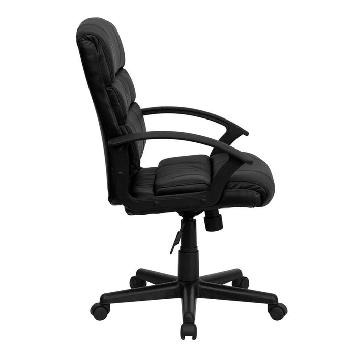 Mid-Back Black LeatherSoft Swivel Task Office Chair with Arms