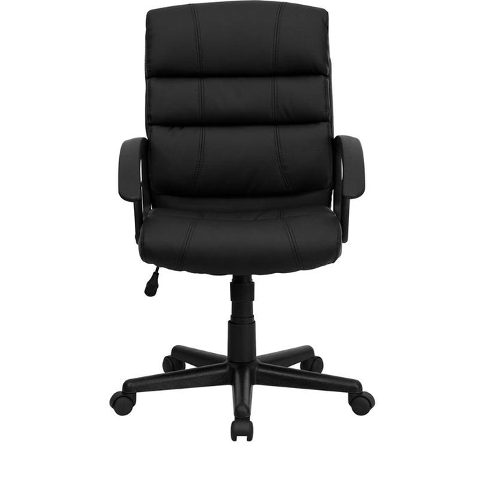 Mid-Back Black LeatherSoft Swivel Task Office Chair with Arms