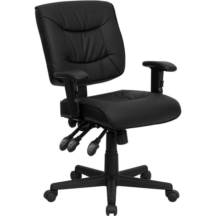 Mid-Back Black Multifunction Swivel Task Office Chair with Adjustable Arms