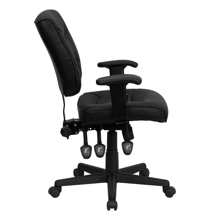 Mid-Back Black LeatherSoft Multifunction Swivel Ergonomic Task Office Chair with Adjustable Arms