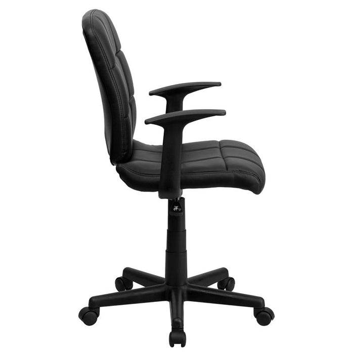 Mid-Back Black Quilted Vinyl Swivel Task Office Chair with Arms