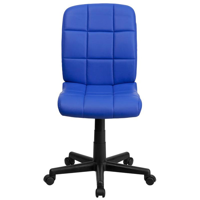 Mid-Back Blue Quilted Vinyl Swivel Task Office Chair