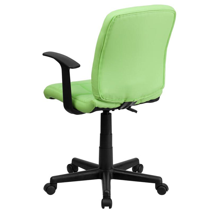 Mid-Back Green Quilted Vinyl Swivel Task Office Chair with Arms