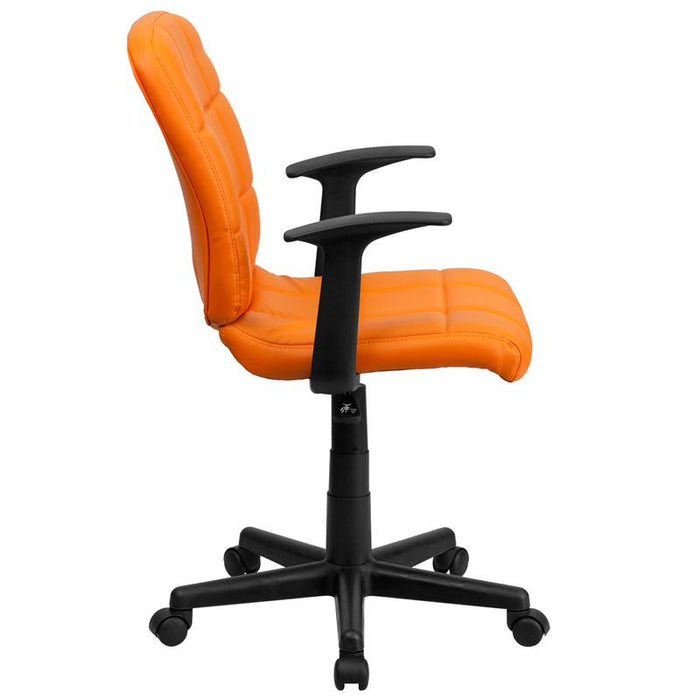 Mid-Back Orange Quilted Vinyl Swivel Task Office Chair with Arms