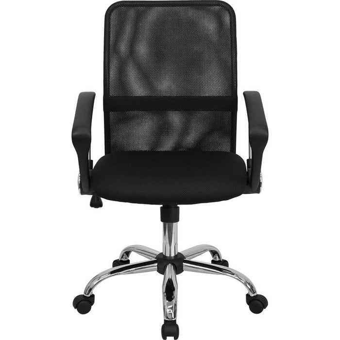 Mid-Back Black Mesh Swivel Task Office Chair with Lumbar Support Band and Arms