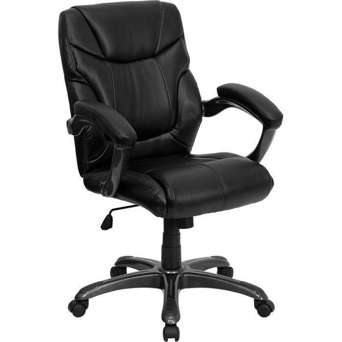 Mid-Back Black Overstuffed Swivel Task Ergonomic Office Chair with Arms