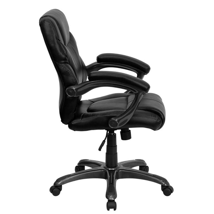 Mid-Back Black Overstuffed Swivel Task Ergonomic Office Chair with Arms