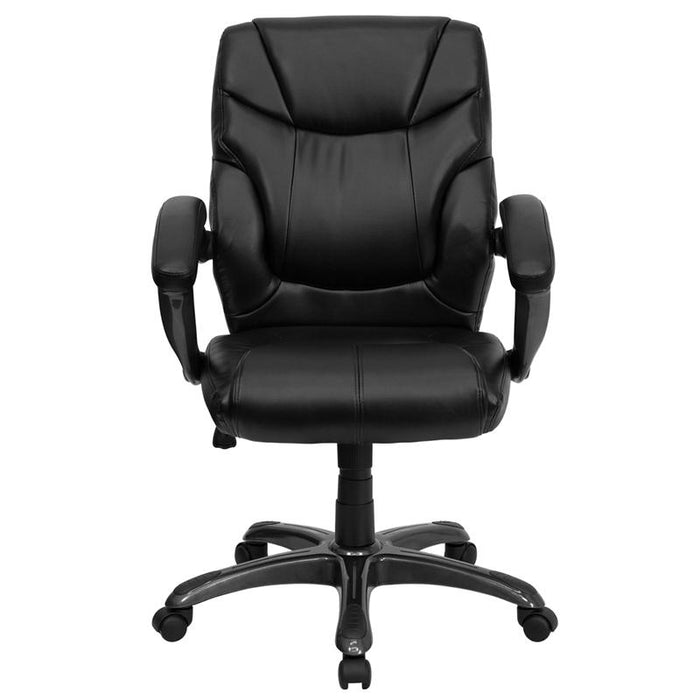 Mid-Back Black Overstuffed Swivel Task Ergonomic Office Chair with Arms