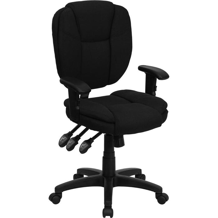 Mid-Back Black Fabric Multifunction Swivel Task Office Chair and Arms