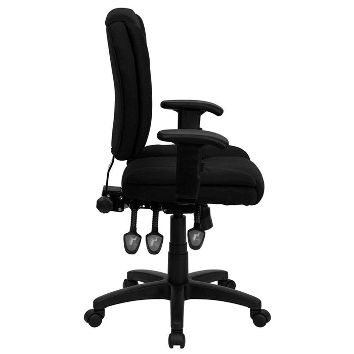 Mid-Back Black Fabric Multifunction Swivel Task Office Chair and Arms