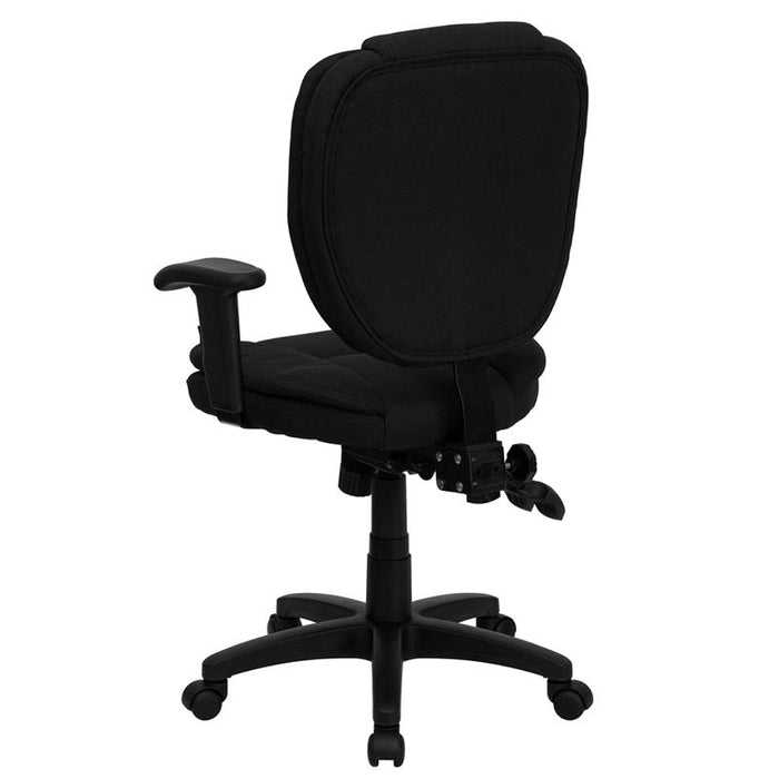 Mid-Back Black Fabric Multifunction Swivel Task Office Chair and Arms