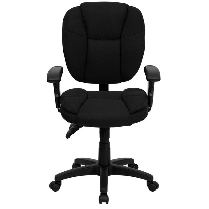 Mid-Back Black Fabric Multifunction Swivel Task Office Chair and Arms