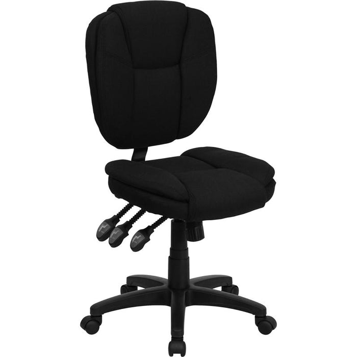 Mid-Back Black Fabric Multifunction Swivel Task Office Chair