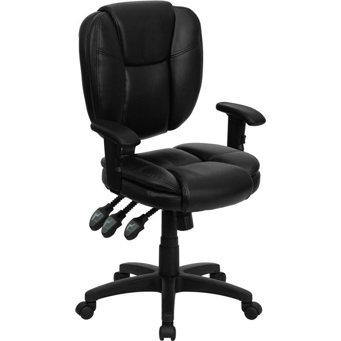 Mid-Back Black Multifunction Swivel Task Office Chair and Arms