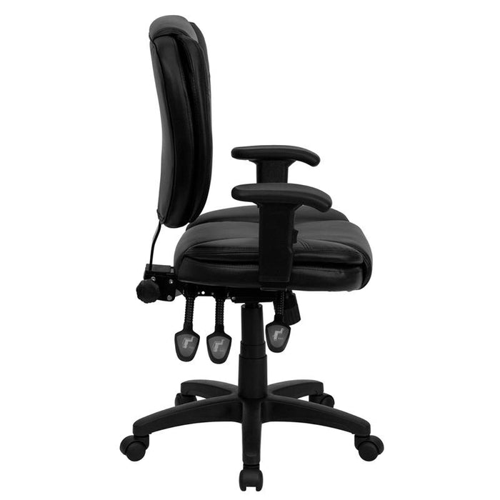 Mid-Back Black Multifunction Swivel Task Office Chair and Arms