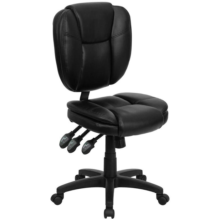 Mid-Back Black Multifunction Swivel Task Office Chair with Pillow Top Cushioning