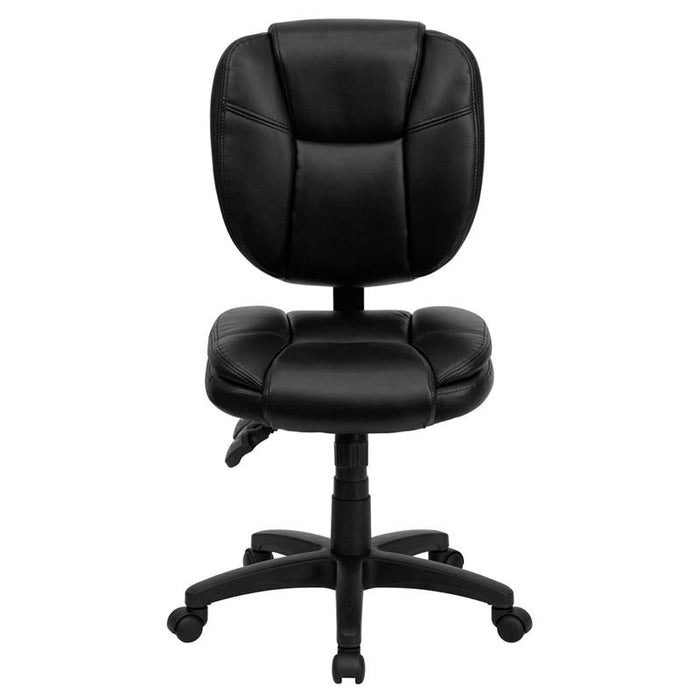 Mid-Back Black Multifunction Swivel Task Office Chair with Pillow Top Cushioning