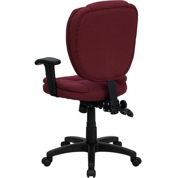 Mid-Back Burgundy Fabric Multifunction Swivel Task Office Chair and Arms