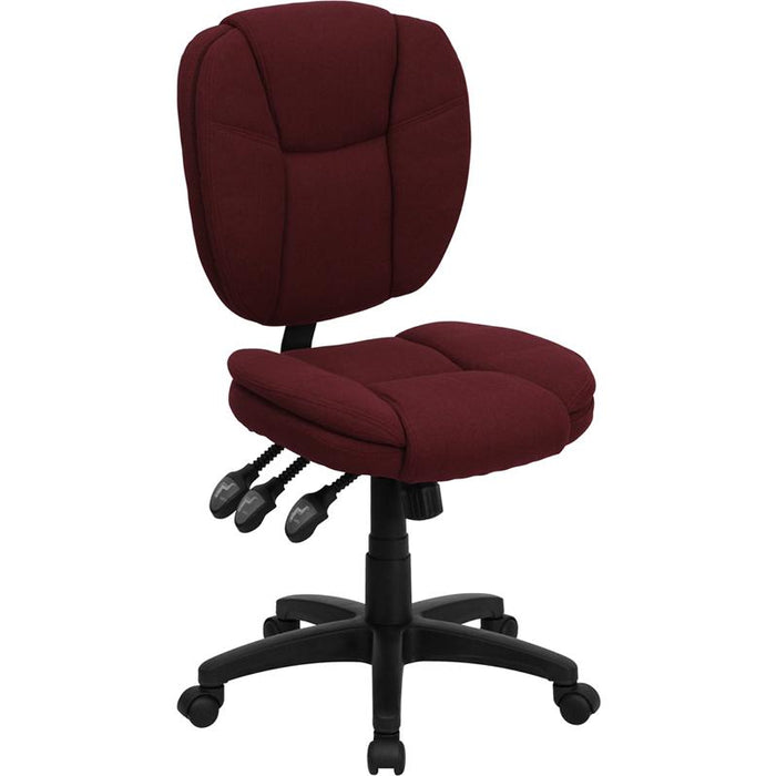 Mid-Back Burgundy Fabric Multifunction Swivel Task Office Chair