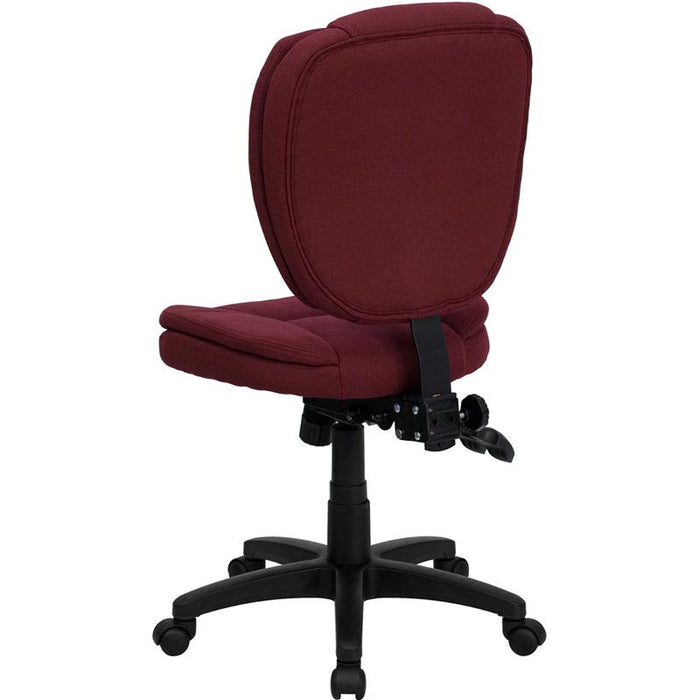 Mid-Back Burgundy Fabric Multifunction Swivel Task Office Chair