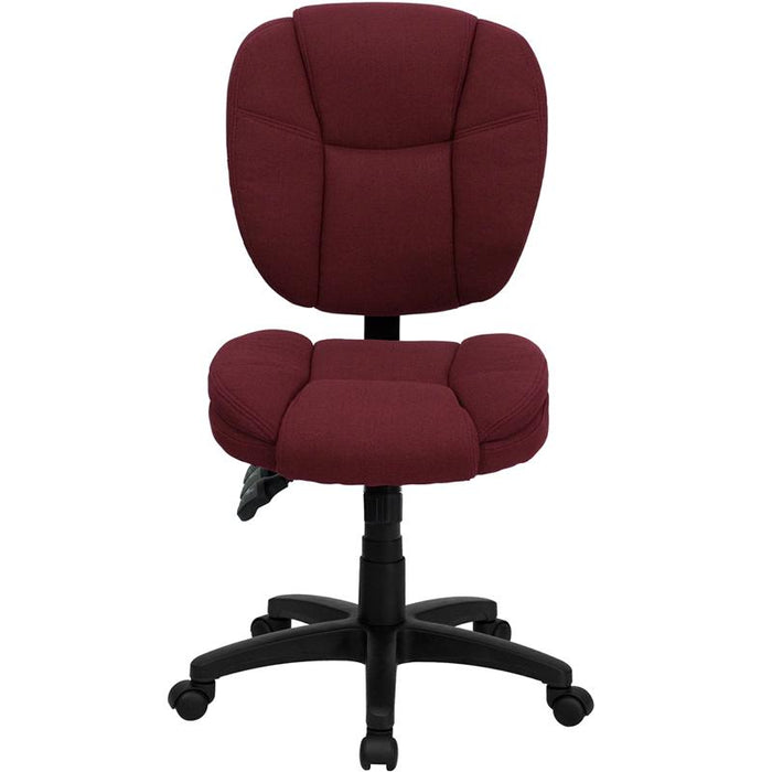 Mid-Back Burgundy Fabric Multifunction Swivel Ergonomic Task Office Chair with Pillow Top Cushioning