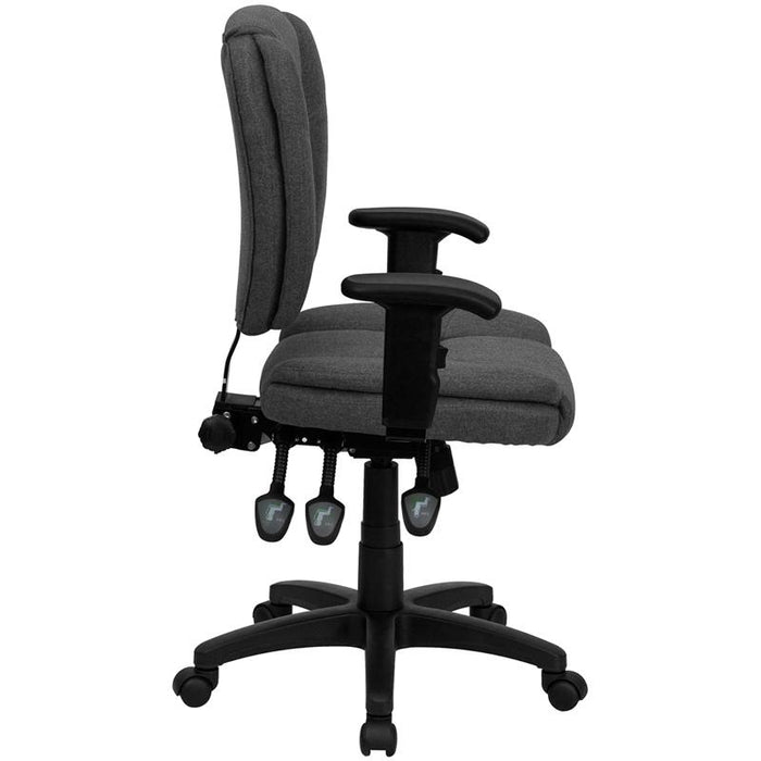 Mid-Back Gray Fabric Multifunction Swivel Task Office Chair and Arms