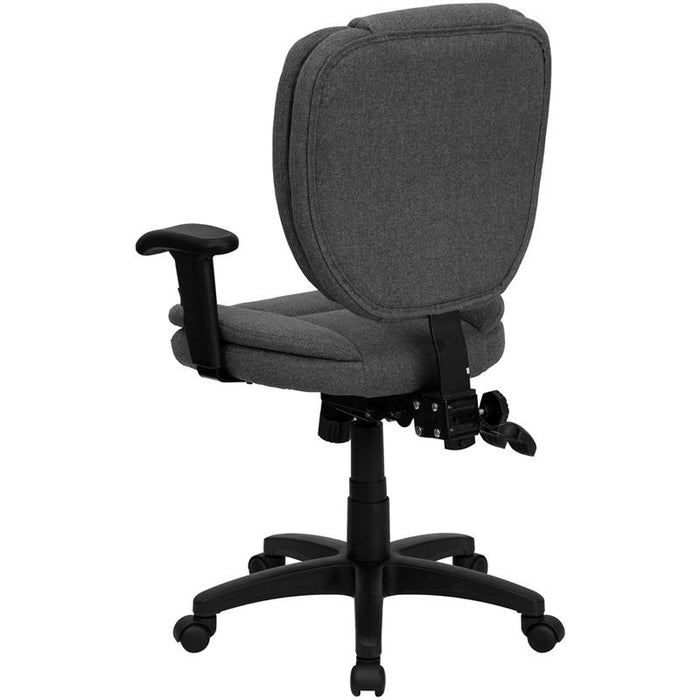 Mid-Back Gray Fabric Multifunction Swivel Task Office Chair and Arms