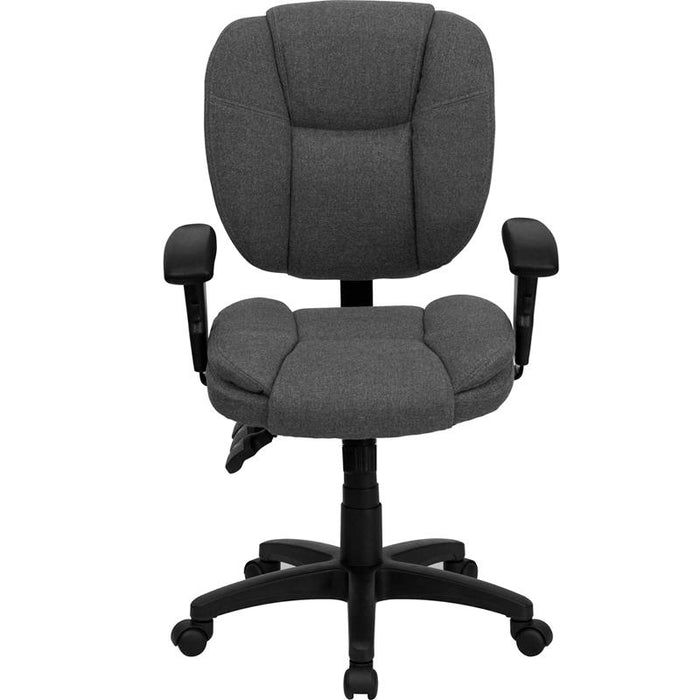 Mid-Back Gray Fabric Multifunction Swivel Task Office Chair and Arms