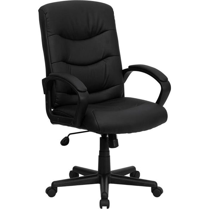 Mid-Back Black LeatherSoft Executive Swivel Office Chair with Three Line Horizontal Stitch Back and Arms