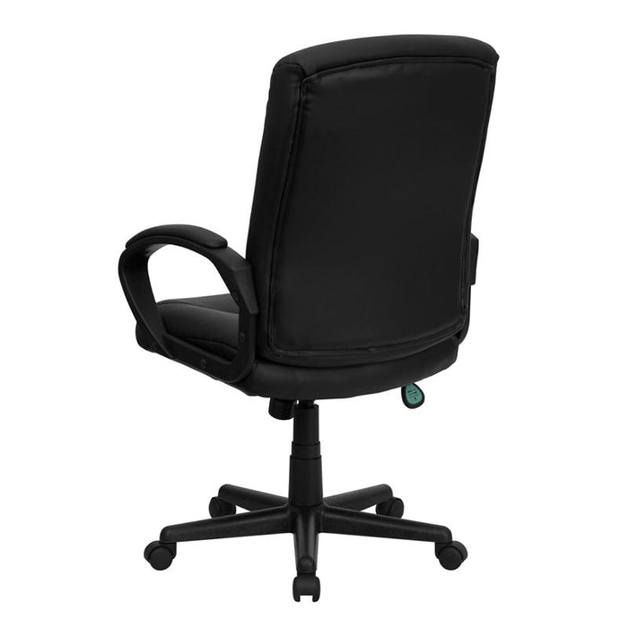 Mid-Back Black LeatherSoft Executive Swivel Office Chair with Three Line Horizontal Stitch Back and Arms