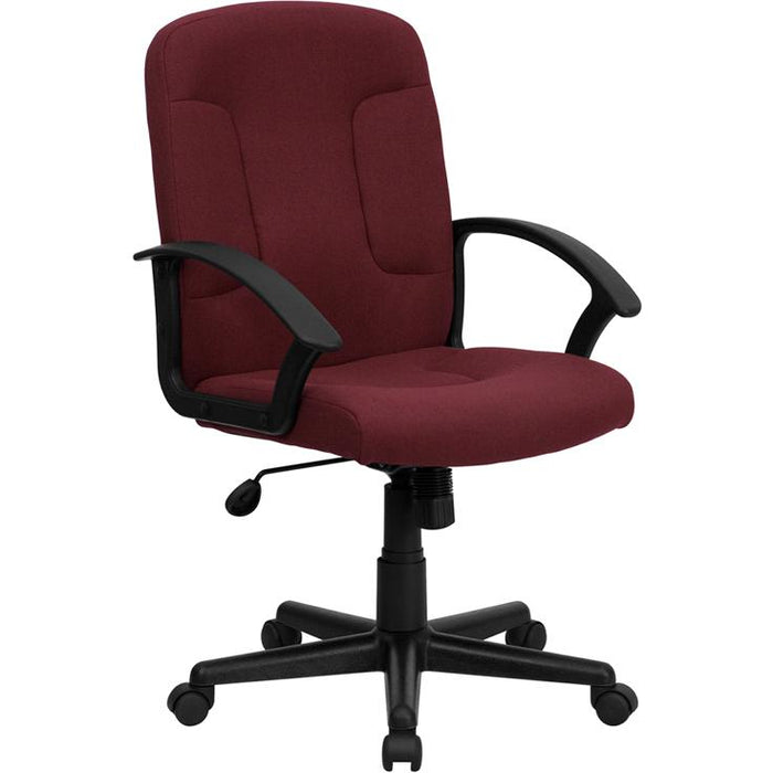 Mid-Back Burgundy Fabric Executive Swivel Office Chair with Nylon Arms