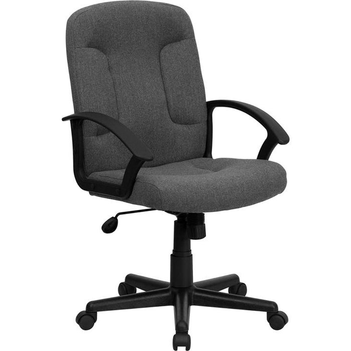 Mid-Back Gray Fabric Executive Swivel Office Chair with Nylon Arms