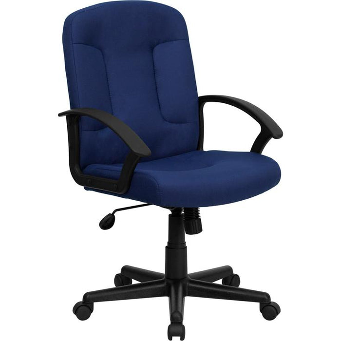 Mid-Back Navy Fabric Executive Swivel Office Chair with Nylon Arms