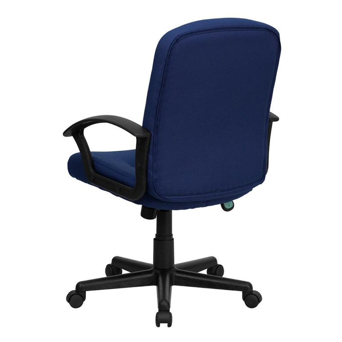 Mid-Back Navy Fabric Executive Swivel Office Chair with Nylon Arms