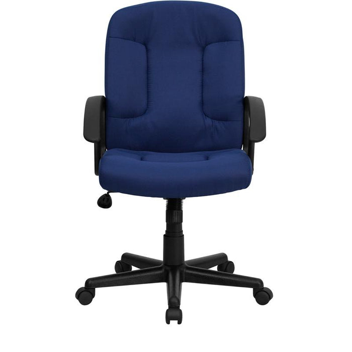 Mid-Back Navy Fabric Executive Swivel Office Chair with Nylon Arms