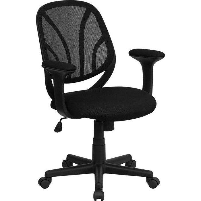 Y-GO Office Chair Mid-Back Black Mesh Swivel Task Office Chair with Arms