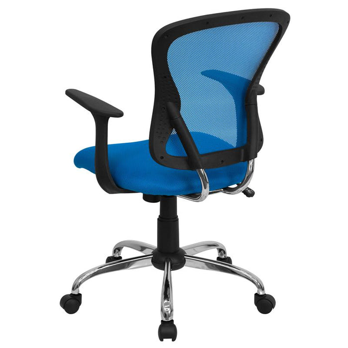 Mid-Back Blue Mesh Swivel Task Office Chair with Chrome Base and Arms