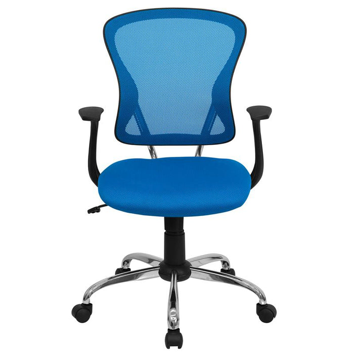 Mid-Back Blue Mesh Swivel Task Office Chair with Chrome Base and Arms