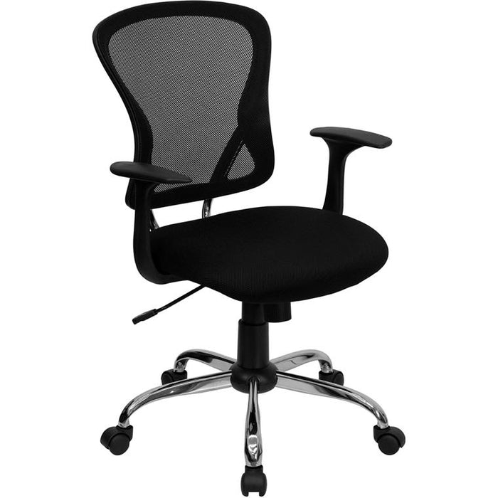 Mid-Back Black Mesh Swivel Task Office Chair with Chrome Base and Arms