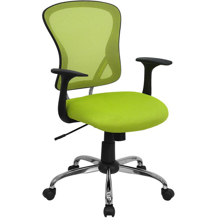 Mid-Back Green Mesh Swivel Task Office Chair with Chrome Base and Arms