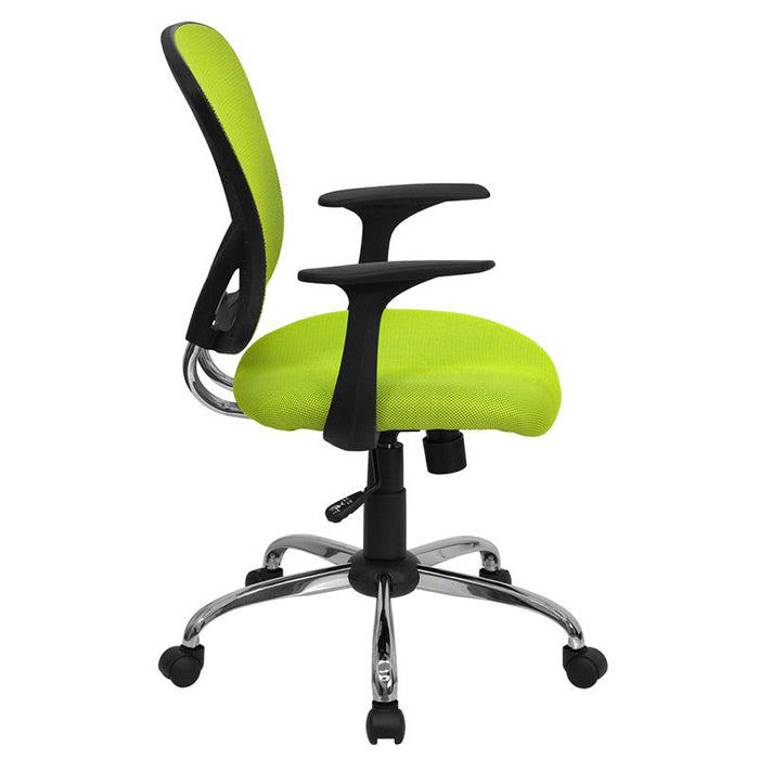 Mid-Back Green Mesh Swivel Task Office Chair with Chrome Base and Arms