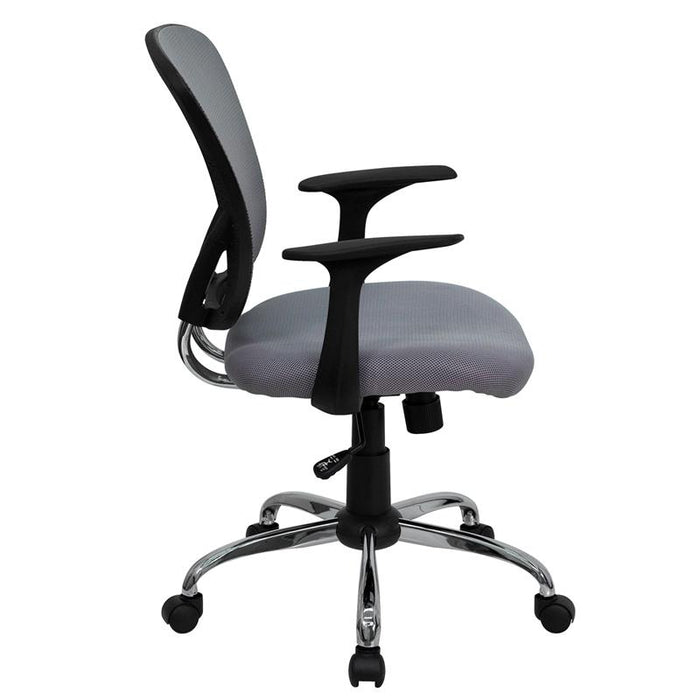 Mid-Back Gray Mesh Swivel Task Office Chair with Chrome Base and Arms