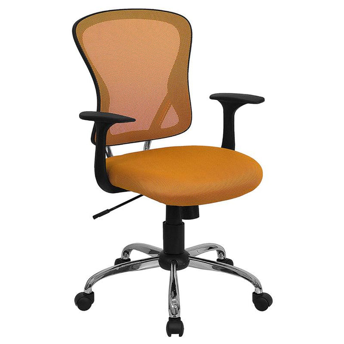 Mid-Back Orange Mesh Swivel Task Office Chair with Chrome Base and Arms