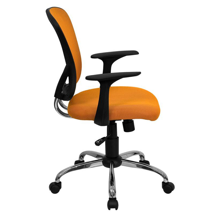 Mid-Back Orange Mesh Swivel Task Office Chair with Chrome Base and Arms