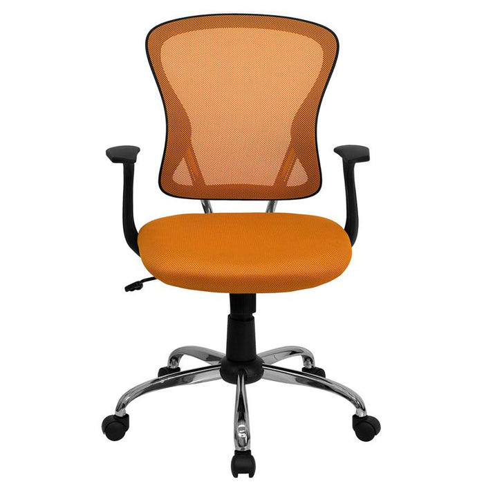 Mid-Back Orange Mesh Swivel Task Office Chair with Chrome Base and Arms