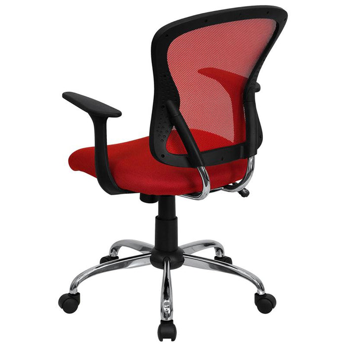 Mid-Back Red Mesh Swivel Task Office Chair with Chrome Base and Arms