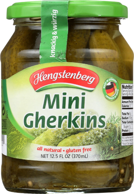 Hengstenberg is Germany's leader in pickles and sauerkraut. At Hengstenberg,
all vegetables are processed and packaged within hours of harvesting to ensure
a fresh, crunchy, and delicious product. This pairs well with salads,
sandwiches, sausages, meat dishes, and more! This product is also all natural
and gluten free!